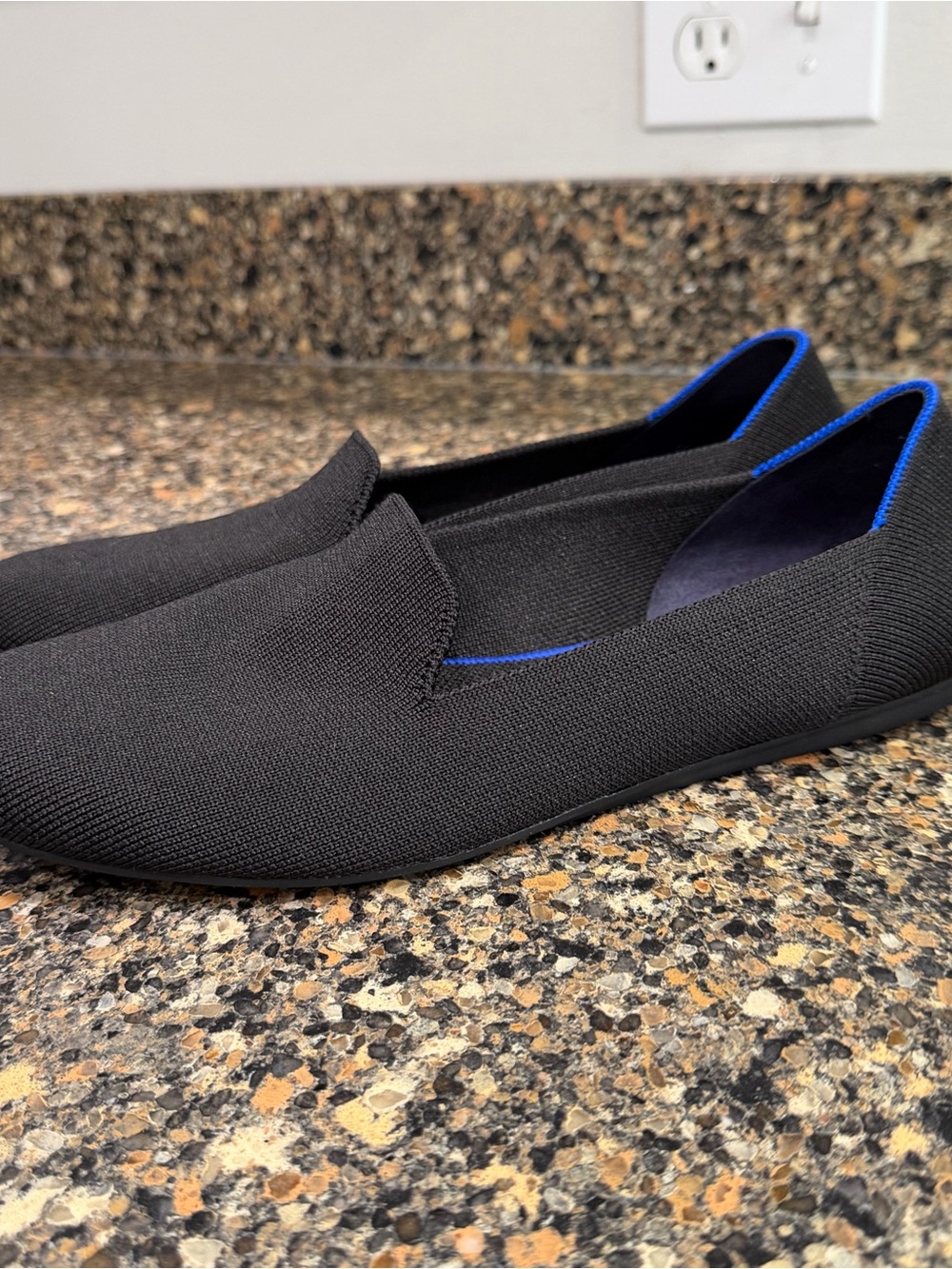 Rothys  Black Slip-On Knit Loafers with Blue Trim size 11